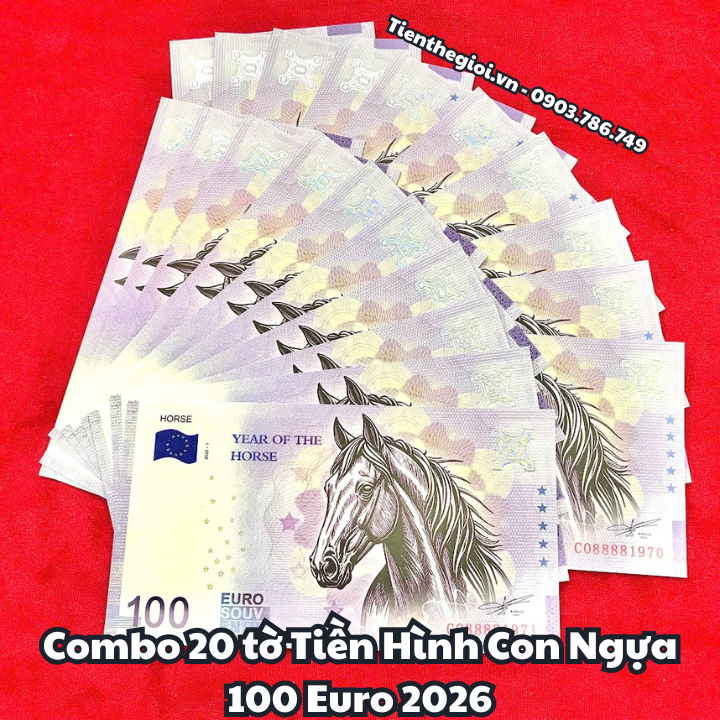 Combo 20 tờ Tiền Lì Xì 100 Euro Hình Con Ngựa 2026
